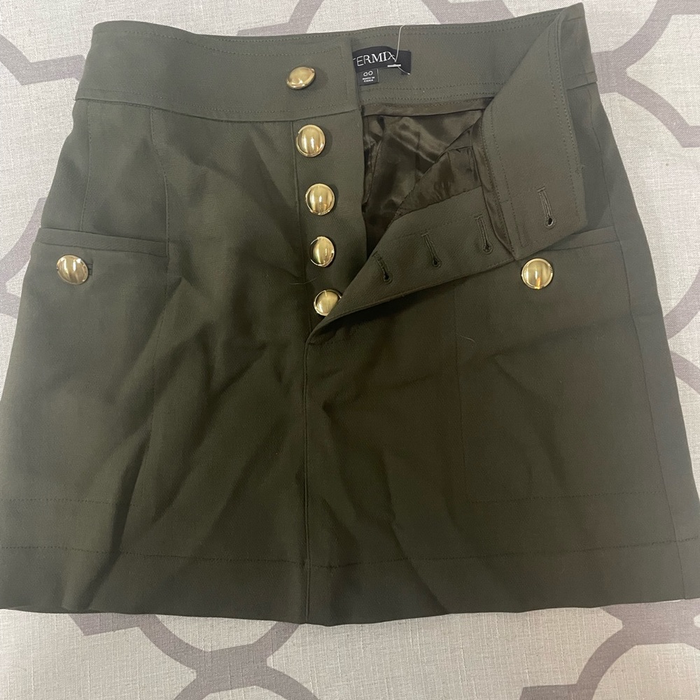 Army green mini skirt from INTERMIX!